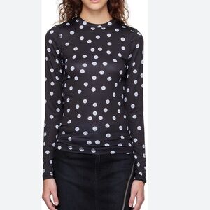 STINE GOYA Black Fitted Long Sleeve Floral Print T-shirt in Mini Daisy | M/L